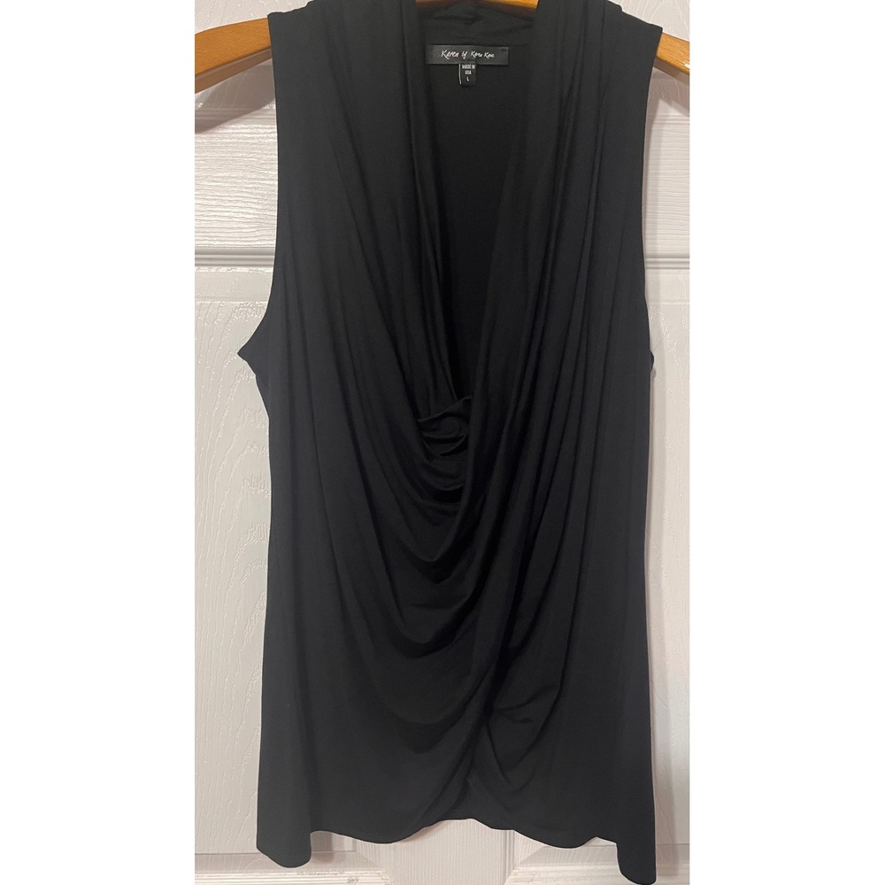 Karen by Karen Kane Womens Black Draped Cowl Neck Sleeveless Top Large USA made